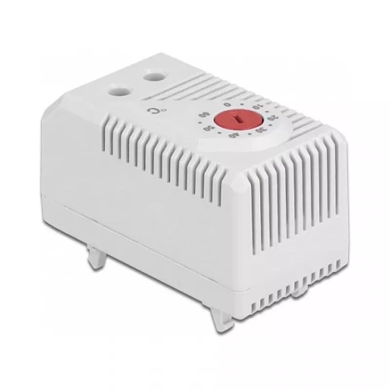 Termostaatti DELOCK 66824, muovikotelo, IP20, 30 W, 250 V, 10 A, 43×60×33 mm, harmaa/punainen