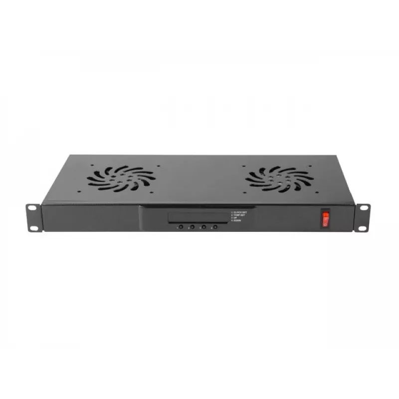 Lanberg AK-1502-B tuuletinpaneeli räkkikaappiin, 1U, 19 tuumaa, 2 tuuletinta, termostaatti, LCD, 230 V, 483 x 192 x 44,45 mm, musta