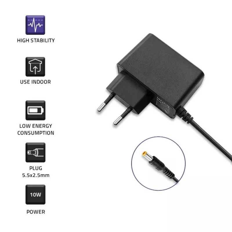 Pistokelaturi 10W 5V, 2A, 5,5x2,5