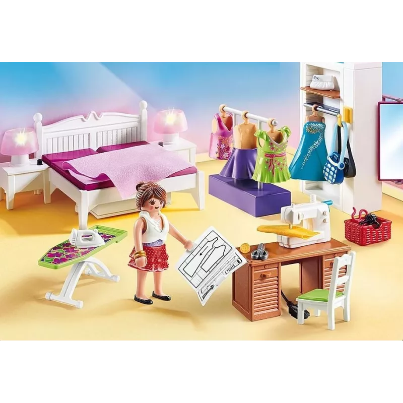 Playmobil nukkekodin leikkisetti hahmoilla – makuuhuone ompelunurkalla 70208