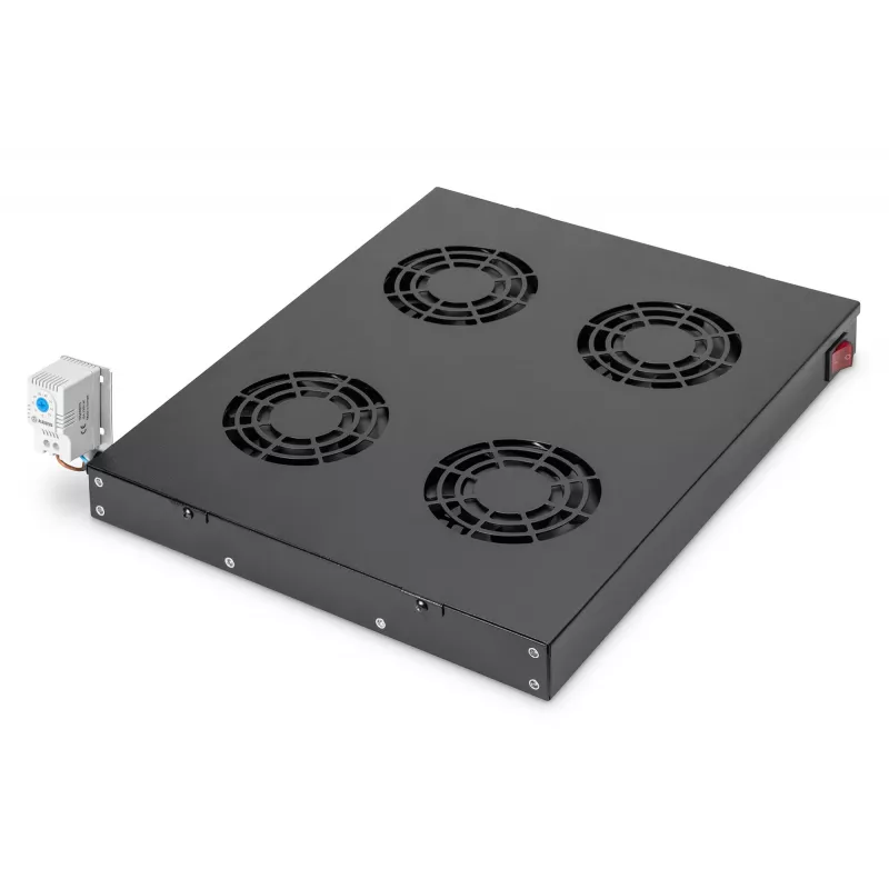 Digitus DN-19 FAN-4-HO-SW 19 tuuman kattotuuletusyksikkö, 4 tuuletinta, termostaatti, musta