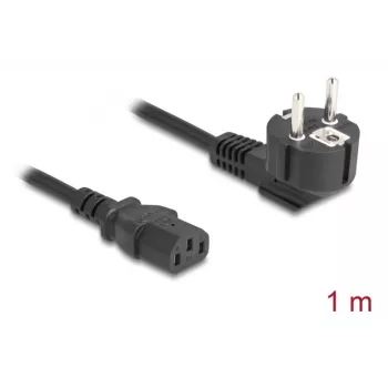Virtajohto DELOCK CEE 7/7 (E+F) - IEC C13 90° kulma, 1 m, H05VV-F 3x1,00 mm², musta
