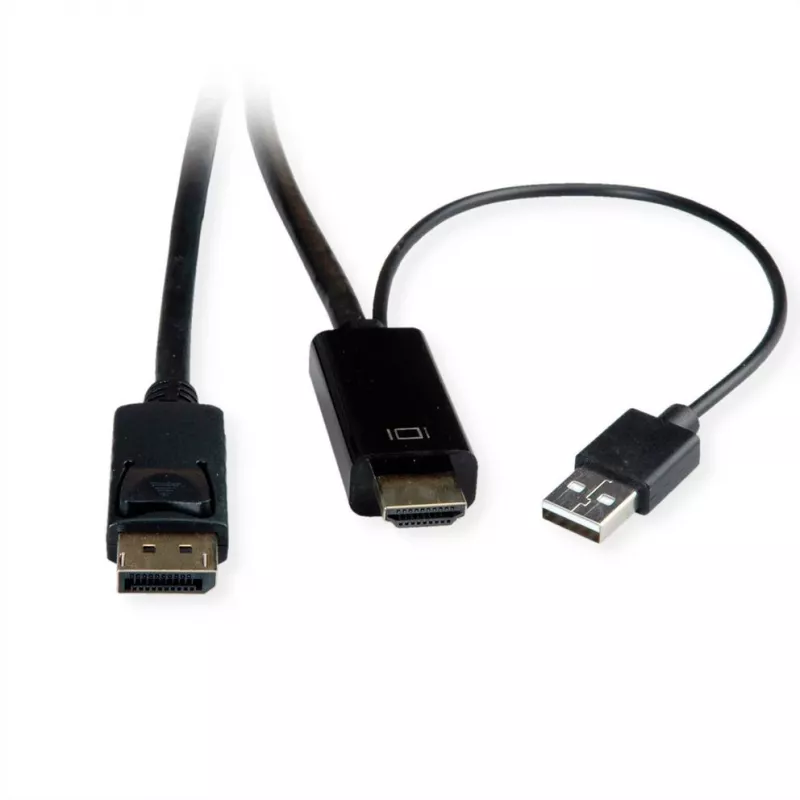 ROTRONIC-SECOMP Roline - videokaapeli - HDMI, USB (vain virta) uros-DisplayPort uros - 1 m - suojattu - musta - tukee 4K 60 Hz (384