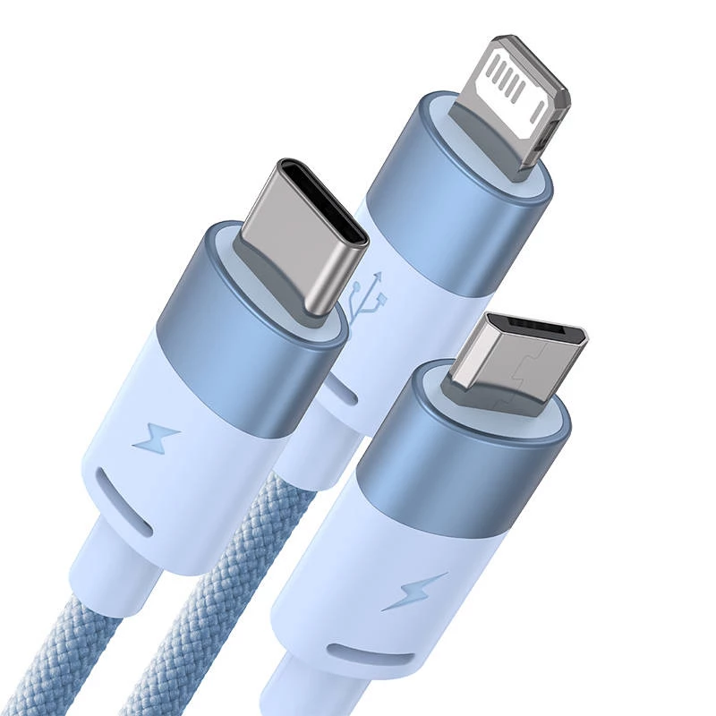 3in1 USB-kaapeli Baseus StarSpeed Series, USB-C + Micro + Lightning 3,5A, 1,2m (sininen)
