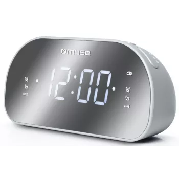 Kelloradio Muse M-170CMR — digitaalinen kelloradio, 1,2 tuuman LED-näyttö, FM, AC 230V, AAA-varmistus, peili/valkoinen
