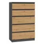 Kommode Topeshop M5 ANTRACYT/ARTISAN 5 laatikkoa, antrasiitti tammi, 700×1095×400 mm