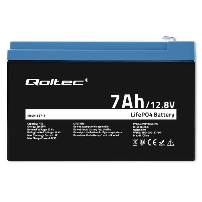 LiFePO4-akku 12,8V 7Ah, 89,6Wh, BMS