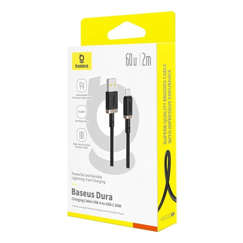 Baseus Dura USB Type A-tyyppi C 60 W pikalatauskaapeli 2 m musta, kulta