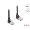Verkkokaapeli DeLOCK RJ45 Cat.6A S/FTP ohut 90° ylöspäin 0,5 m musta