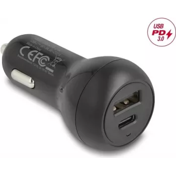 Autolaturi DELOCK 64329 — 12–24V savukkeensytytin USB-C-pikalataus älypuhelimelle ja tabletille, musta
