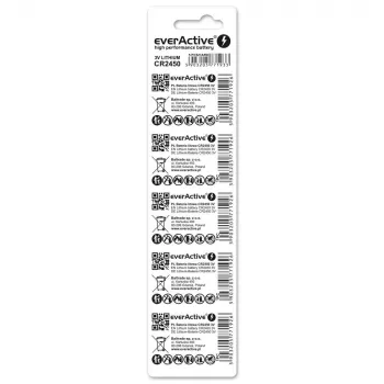 Nappi-/nappiparisto litium everActive CR2450, 3 V, 5 mm korkeus — 5 kpl:n pakkaus
