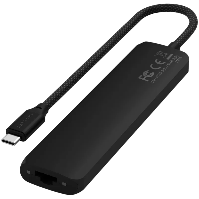 Satechi 7-in-1 USB-C ohut multiport-sovitin Ethernet (USB-C PD, 2x USB-A, HDMI 4K, Ethernet, kortinlukija micro/SD) (musta)