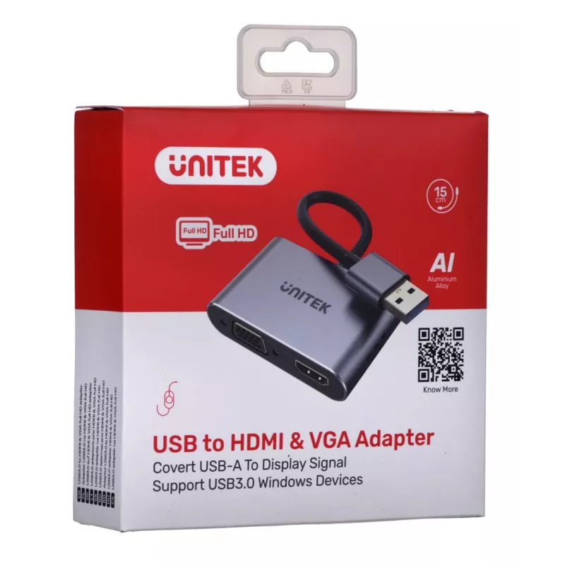 UNITEK V1304A videokaapelisovitin 0,15 m USB Type-A HDMI + VGA (D-Sub) harmaa