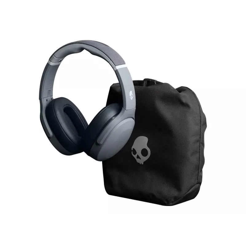Kuulokkeet Skullcandy Crusher Evo — johdollinen & Bluetooth, harmaa, 40 h akku, USB-C, AUX, taitettava