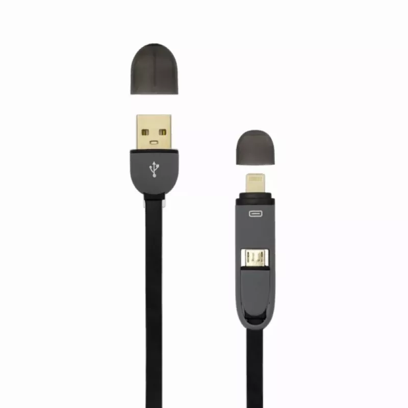 USB-A-pistoke - Micro-USB + 8-pin iPhone -pistoke kaapeli SBOX 1 m musta