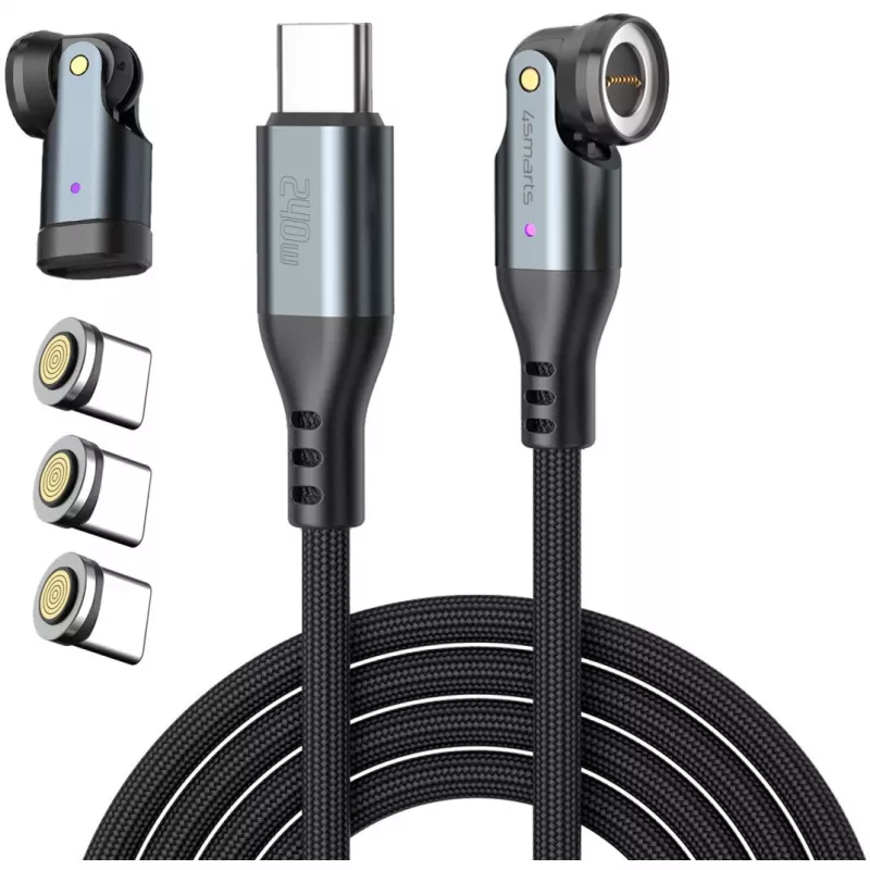 USB-C-kaapeli 4smarts GravityCord 240W 1,8 m – USB-C–USB-C suurteholataus ja tiedonsiirto