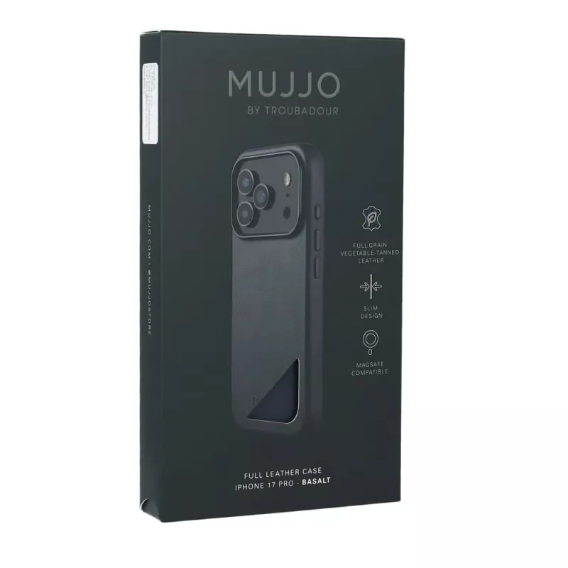 Mujjo Full Leather Case MagSafe -kotelo iPhone 17 Pro harmaa