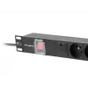 Virranjakoyksikkö LANBERG PDU-06E-0200-BK — 6x Type-E lähtöä, 16 A, 2 m kaapeli, 1HE rack, 220–250 V
