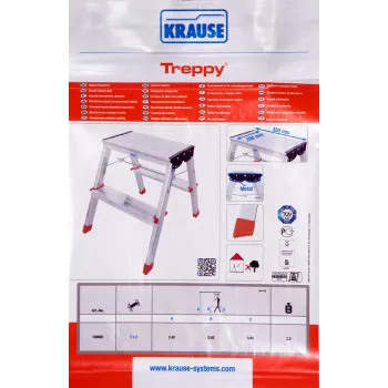 Krause Treppy taittoporras hopea 130020 — alumiini, 2 askelmaa, 150 kg kantavuus, taitettuna 55×20 cm, paino 2 kg
