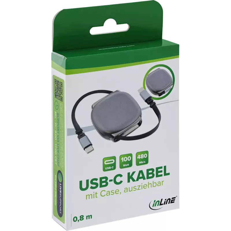 USB-C-kaapeli InLine 35850, 100W Power Delivery, 0,80 m, musta/harmaa