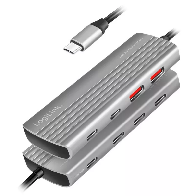 LogiLink USB 3.2 Gen2 -keskitin 7+1 porttia 2x USB-A 5x USB-C PD 100W alumiini