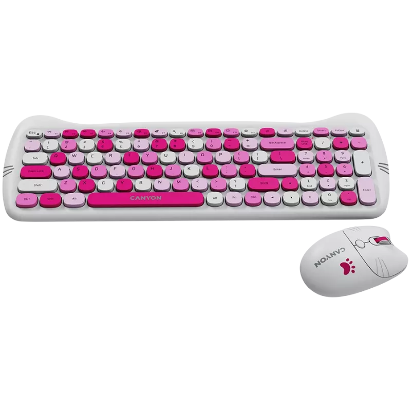 Langaton näppäimistö- ja hiirisarja CANYON HSET-W6 Pink Kitty Edition