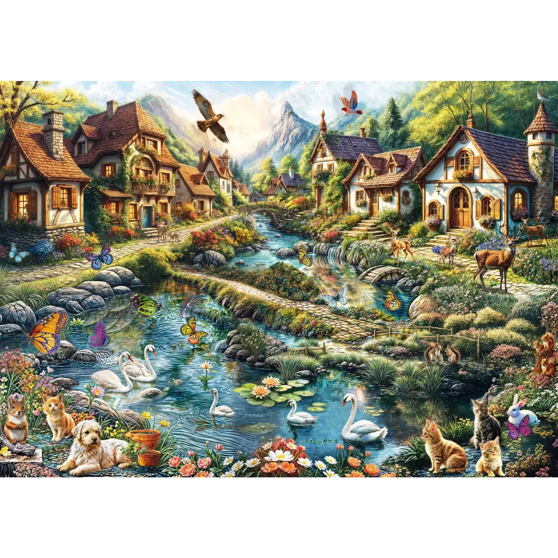 Palapeli 1000 palaa, Schmidt Spiele Dorf am Waldrand, maisemakuvitus