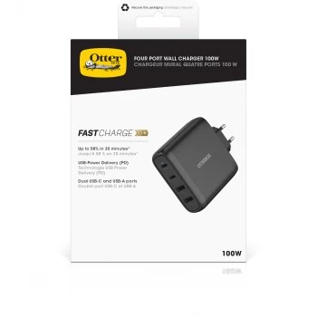 Seinänturi OTTERBOX 78-81343 100W GaN 2× USB-C ja 2× USB-A liitännöillä