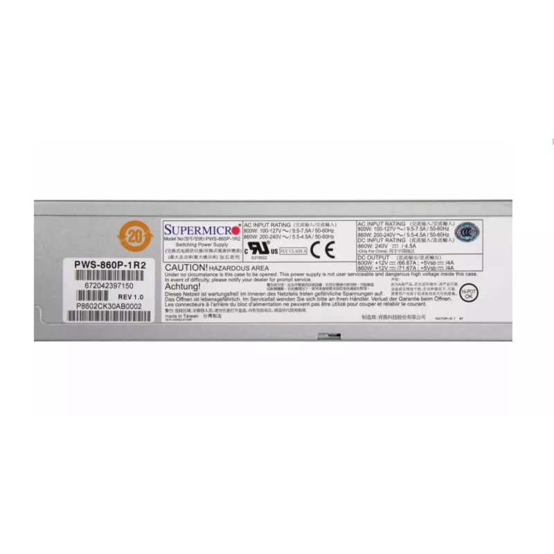 Palvelinlisävaruste virtalähde 860W REDUNDANT/PWS-860P-1R2 Supermicro
