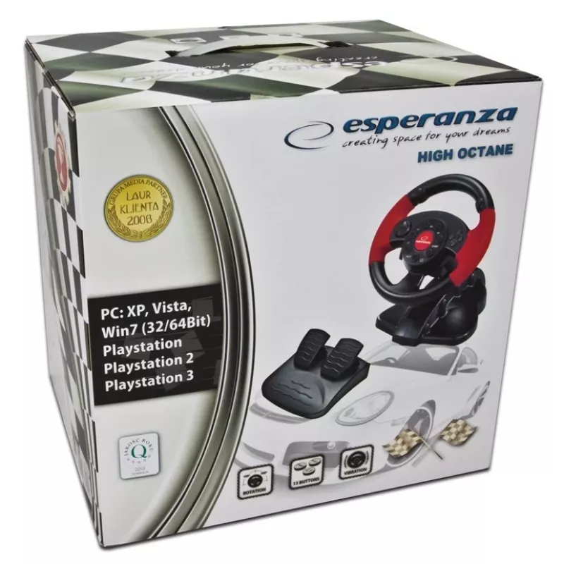 Ohjauspyörä ESPERANZA EG103 peliohjain — PC/PS2/PS3, 13 painiketta, värinä, kiihtyvyysanturi, musta/punainen