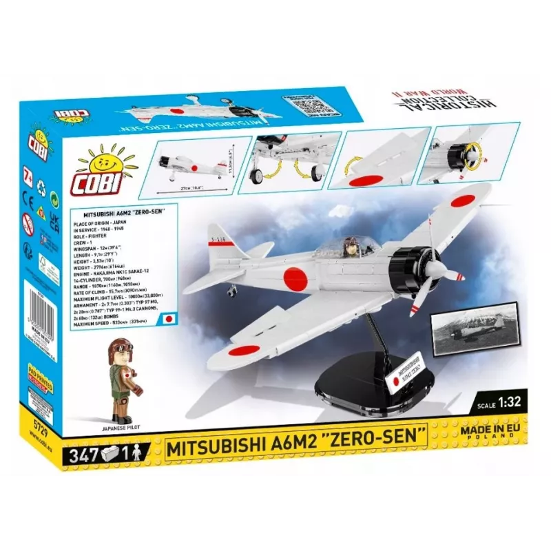Rakennussarja Cobi Mitsubishi A6M2 ”Zero-Sen” — 347 osaa, suositeltu ikä 3+