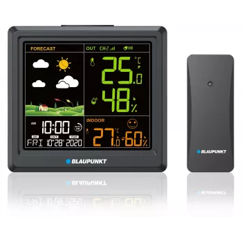 Sääasema BLAUPUNKT WS25BK — sisä- ja ulkolämpötilan sekä kosteuden näyttö, musta, 1 anturi, LCD-näyttö