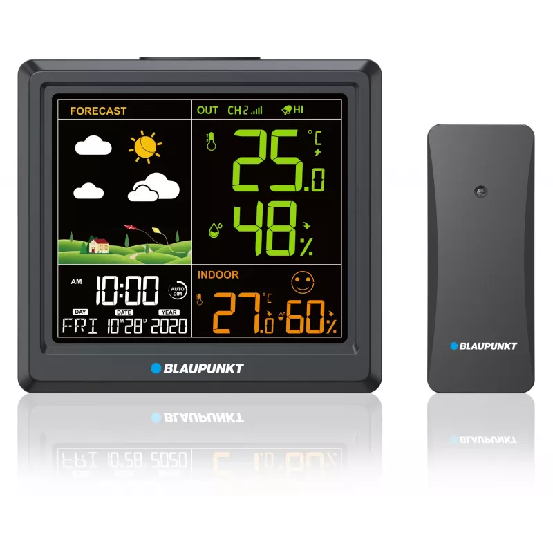 Sääasema BLAUPUNKT WS25BK — sisä- ja ulkolämpötilan sekä kosteuden näyttö, musta, 1 anturi, LCD-näyttö