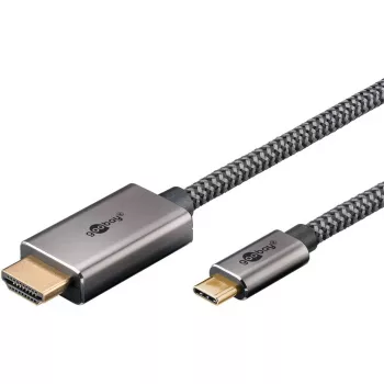 USB-punottu adapterikaapeli, USB-C-uros > HDMI-uros, 4K / 60 Hz (musta/hopea, 2 metriä)