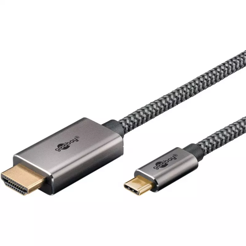 USB-punottu adapterikaapeli, USB-C-uros > HDMI-uros, 4K / 60 Hz (musta/hopea, 2 metriä)