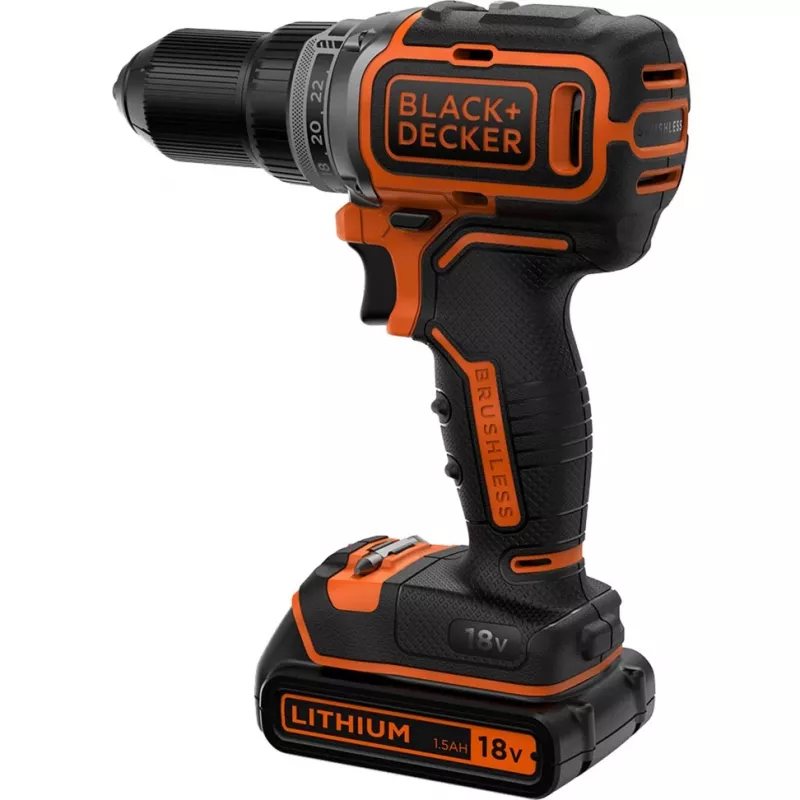 Black & Decker BL186K-QW akkuporakone-ruuvinväännin, 18 V, 1,5 Ah Li-ion-akku, 2 vaihdetta, 1650 kierr./min, 52 Nm, kotelolla, musta/oranssi
