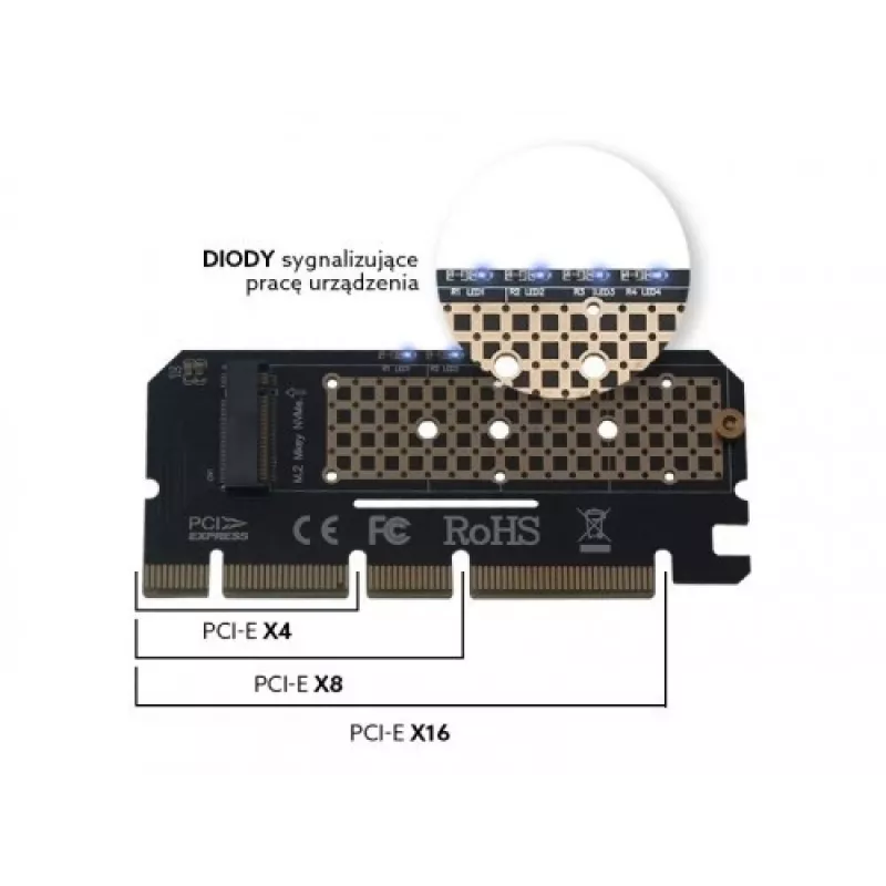 Laajennuskortti, sovitin M.2 NVMe M-Key PCI-E Savio AK-41