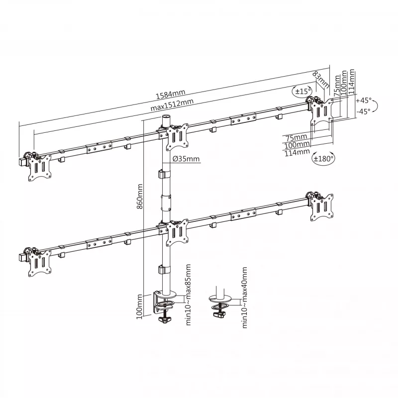 LCD-teline SBOX LCD-352/6-2 17–32 tuuman näytöille, 7×7 kg, VESA 100×100