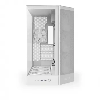 PC Midi Tower -kotelo NZXT H9 Flow RGB+ — valkoinen, tukee ATX/EATX/Micro-ITX, karkaistu lasi, 3x140 mm edessä + 1x120 mm takana tuulettimet