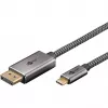 USB-adapterikaapeli, USB-C-uros > DisplayPort-uros, 4K 60 Hz (musta/hopea, 2 metriä, punottu kaapeli)