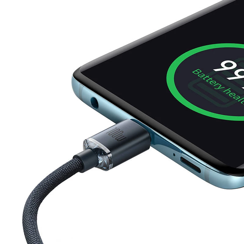 Baseus CAJY000701 Crystal Shine USB-C – USB-C -kaapeli, 100 W, 480 Mbit/s, 2 m, musta