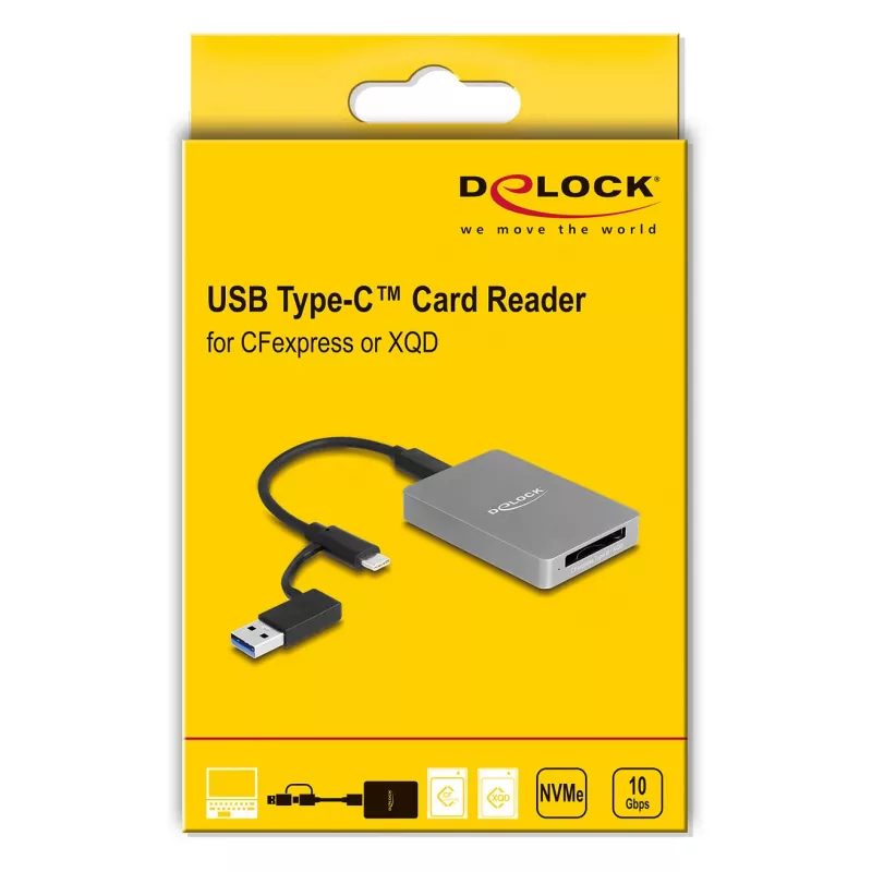 DeLOCK USB Type-C -kortinlukija CFexpress XQD alumiini harmaa 10000 Mbit/s