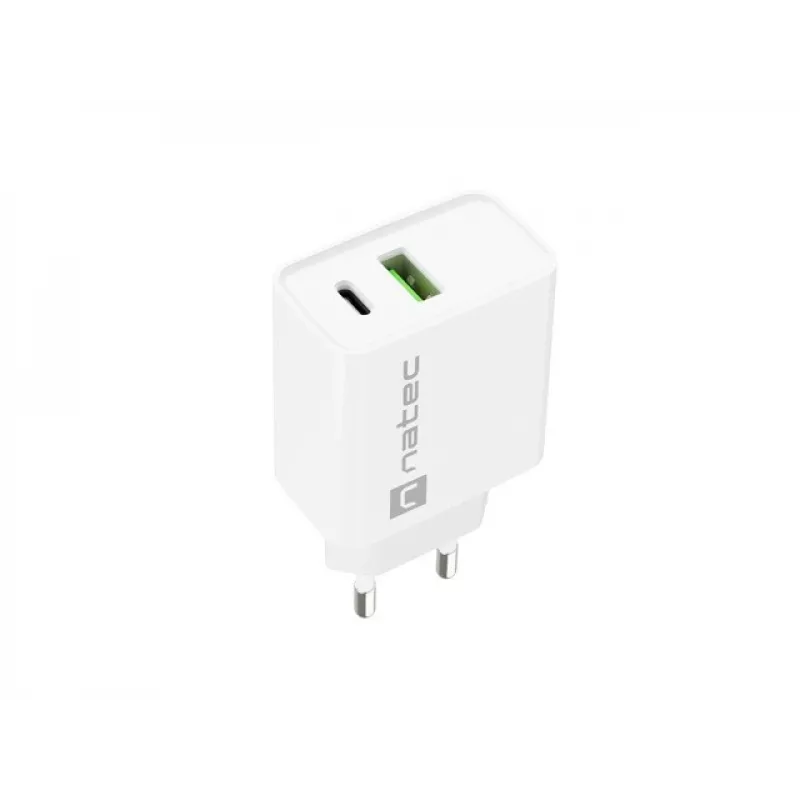 Verkkopikalaturi NATEC RIBERA 12V 20W USB-C PD 3.0 + USB-A Samsung AFC valkoinen