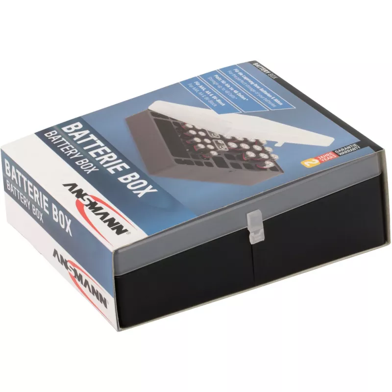 Ansmann Battery Box 48 paristokotelo 24x AA-, 16x AAA- ja 4x 9V-paristoille, musta/läpinäkyvä
