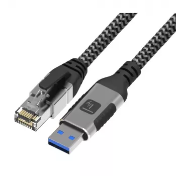 Techly ICOC U3A-RJ45-010 USB-A–Gigabit Ethernet -sovitinkaapeli, 1 m, musta/hopea