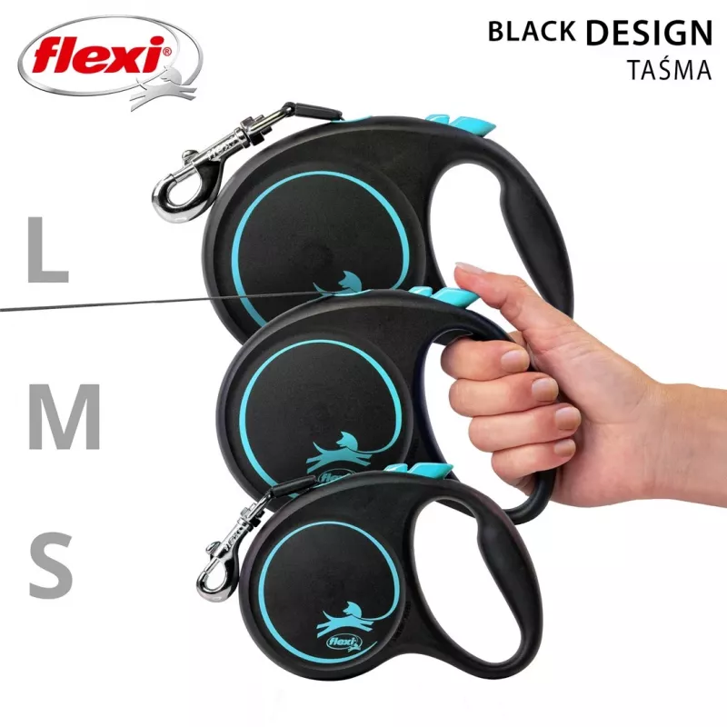 Flexi Automatic -hihna musta Design S 5 m, sininen