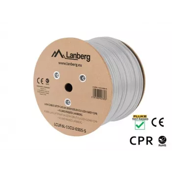 Verkkokaapeli LANBERG LCUF6L-11CU-0305-S U/FTP Cat6a kelalla, 305 m, 23 AWG, 500 MHz, harmaa