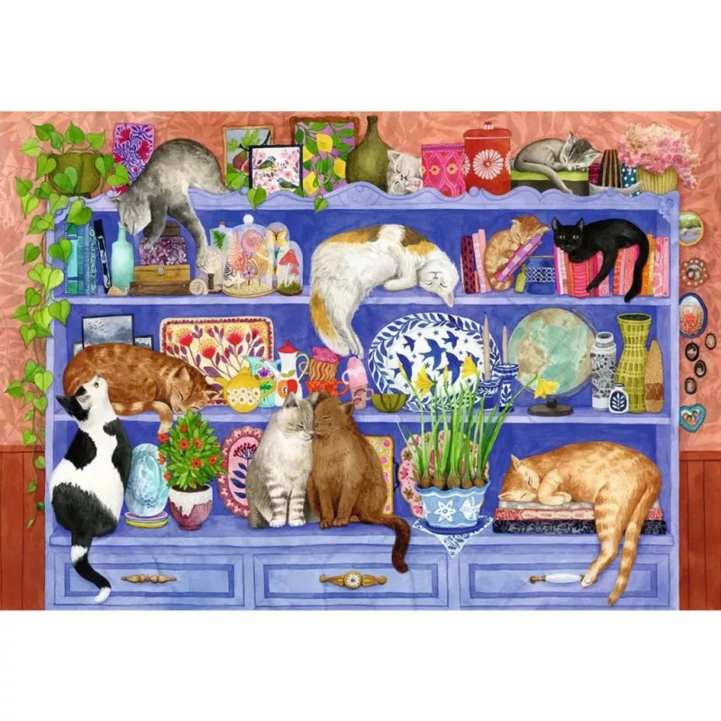 Palapeli Ravensburger Feel Well & Puzzle Cats on the Shelf – 200 palaa