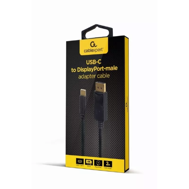 USB-näytönohjainsovitin Gembird A-CM-DPM-01 USB-C, tukee jopa 3840×2160, USB 2.0 / 3.2 Gen 2, musta, 2 m kaapeli
