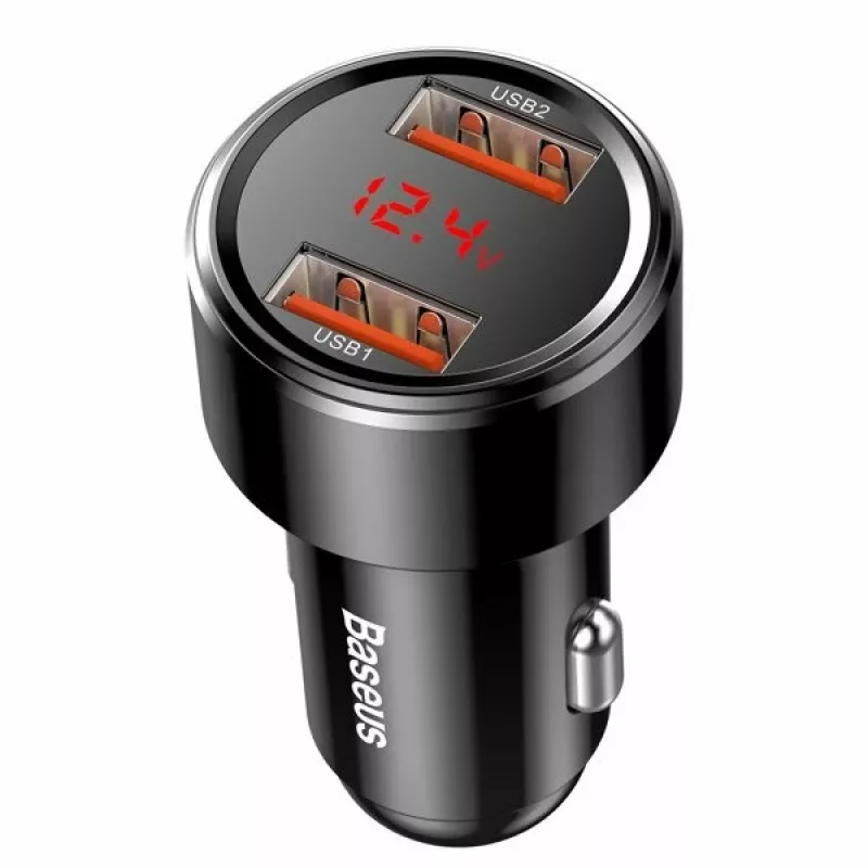 Baseus Magic CCMLC20A-01 autolaturi, 2x USB-A QC 3.0, 45 W, 6 A, jännitenäyttö, musta